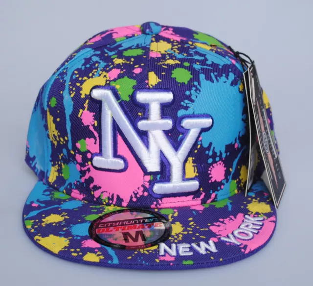 New York NY City Hunter Purple Paint Splash Hat Fitted Flat Peak Baseball Cap