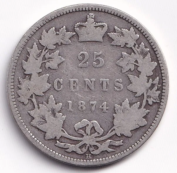 Canada 1874 H 25c Twenty Five Cent Silver Coin Queen Victoria .925 Silver #2