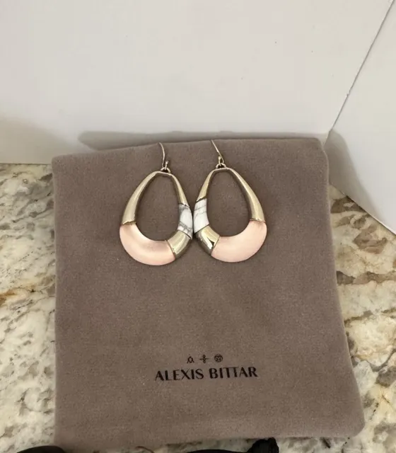 100% Authentic Alexis Bittar Crystal, Pink Lucite, Marble Earrings