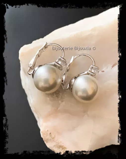 Boucle D'oreilles Dormeuses Perle Majorque Argent Massif 925/1000 Bijoux Femme 2