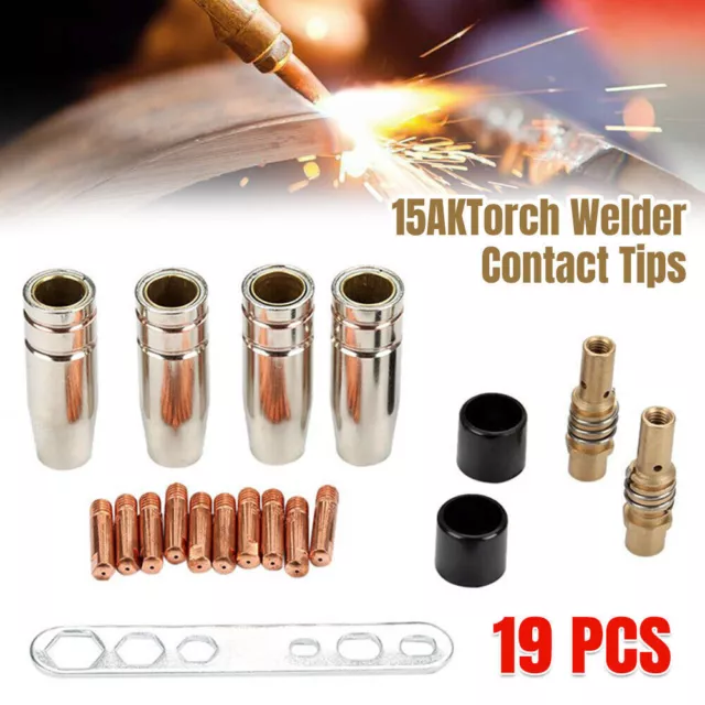 19pcs/set MB-15AK MIG/MAG M6 Welding Torch Welder Contact Tips Holder Gas Nozzle