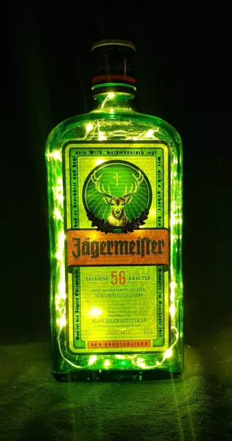 Jägermeister Flaschenlampe mit 80 LEDs Warmweiß Upcycling Geschenk Idee