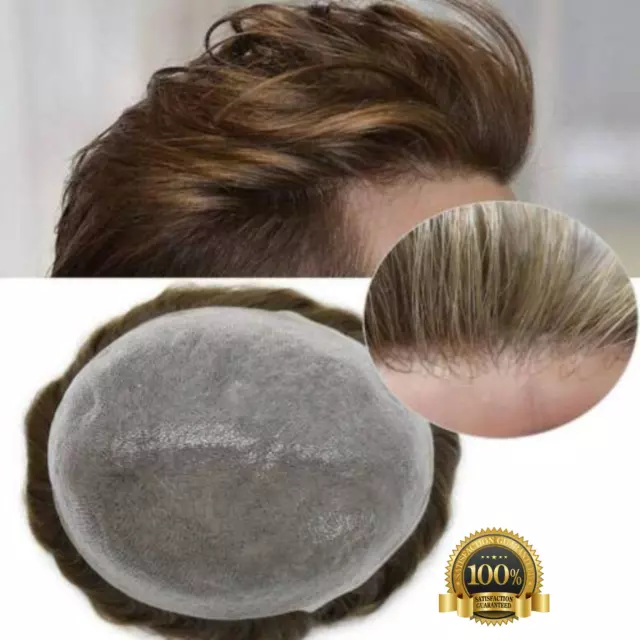 Hombre Tupé Thin Skin Invisible PU 0.06mm Completo Poly Pelo Natural Pieza para