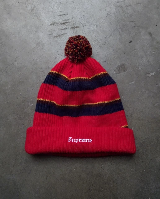 Supreme Big Stripe Beanie FW/2017 Red Navy Blue Yellow 100% Acrylic Knit Hat