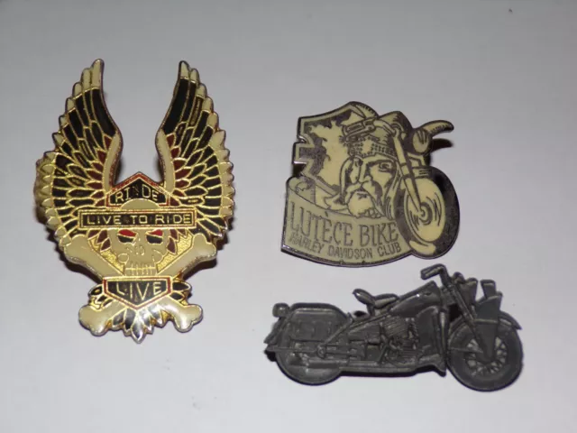 3 Pin's Harley Davidson Pins Hd Badge Lutece Bike Live To Ride