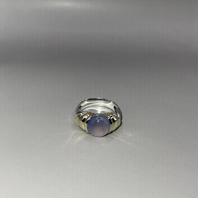 David Yurman 14K Gold Sterling Silver Capri Cable Ring Band 6 Blue Chalcedony