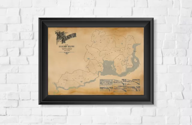 Red Dead Redemption 2, World/5 States Map, High Quality, A3/A2/A1 Prints