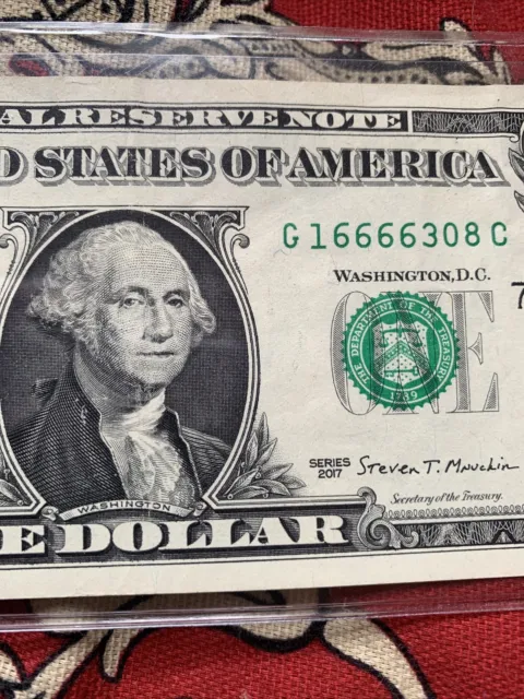 2017 $1 Bill Fancy Serial Number-four 6's In Row