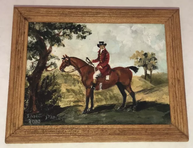 Dollhouse Miniature Rider On Horseback Painting By Artist Jane Staples 2000