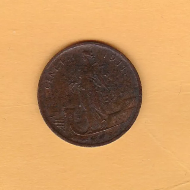 1911 R Italy Centesimo Coin In Good Very Fine Condition.