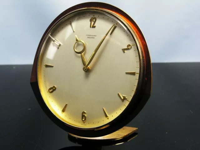 Beautiful Art Deco Bauhaus Brass Desk Clock Junghans Master Germany