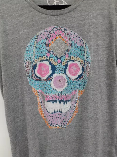 Chaser Jersey Calavera Skull Tee - Streaky Grey size Large 3