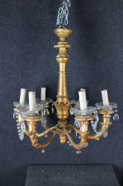 Antico Lampadario  Gocce Di Cristallo Meta' Xx Sec  8 Luci.