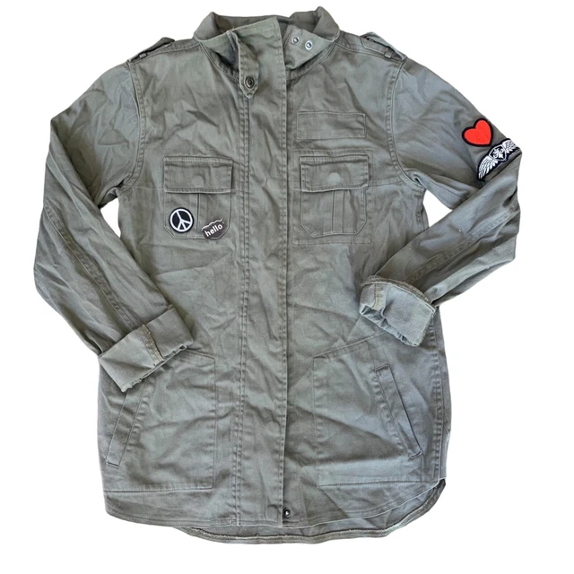 Kersch Jacket Women's X Small Green Army Utility Zip Up With Patches and Packets
