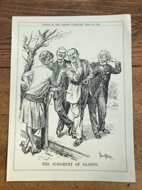 1928 cartoon print " judgment of gladys " votes for women !