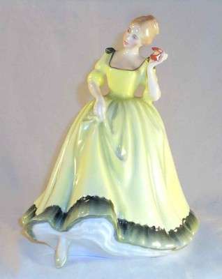 English Royal Doulton Figurine Woman Green Dress Holding Red Box Paula HN 2906