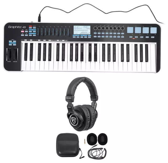 Samson Graphite 49 Key USB MIDI DJ Keyboard Controller w/ Fader/Pads+Headphones