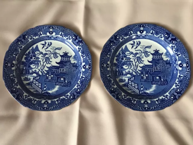 2 Vintage Burleigh Ware Willow Pattern Main Curse Plate 9” Diameter.