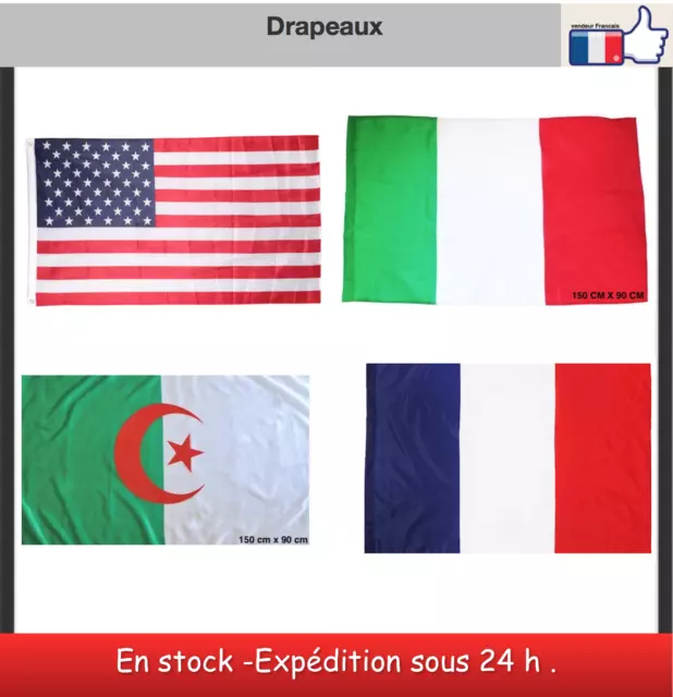 DRAPEAU FLAG 150 cm x 90 cm USA france français italien Algérie