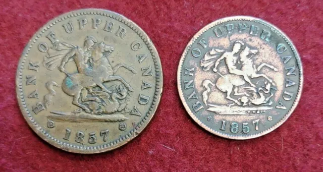 1857 Bank of Upper Canada "Dragon Slayer" One Penny And 1/2 Penny Tokens   (A68)