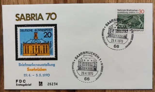 FDC BRD Briefmarkenausstellung SABRIA 70 vom 29.04.1970 Mi.-Nr. 619 202301171252