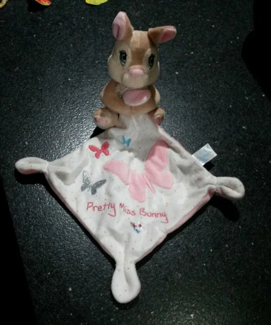 NEUF*- DOUDOU Peluche LAPIN PRETTY MISS BUNNY MOUCHOIR PAPILLON ROSE BLANC POIS