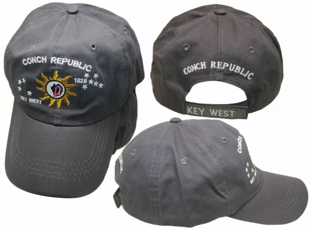 Conch Republic Key West Dark Grey Washed Embroidered Baseball Hat Cap (RUF)