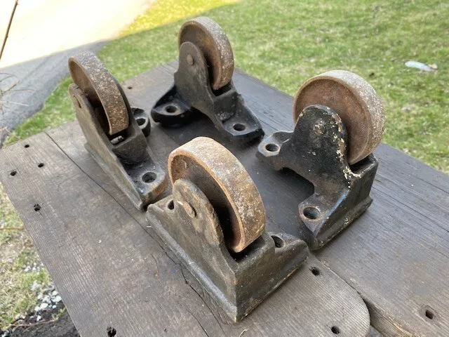 Set of 4 Vintage Antique Cast Iron Safe Caster Wheels