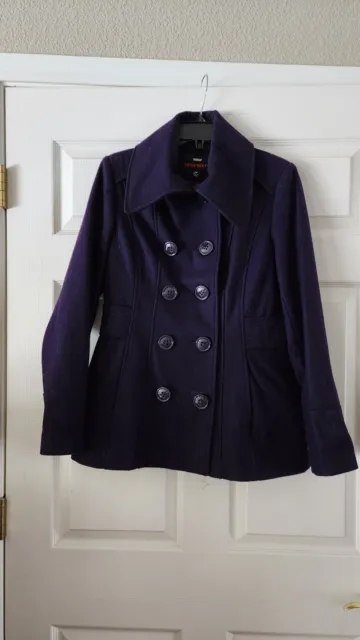 Miss Sixty Purple Wool Pea Coat, Lined Jacket Womens M With Pockets