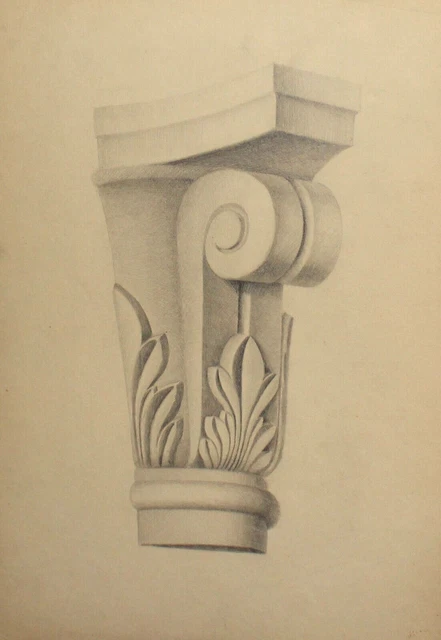 ANTIQUE PENCIL DRAWING architectural element £121.28 - PicClick UK