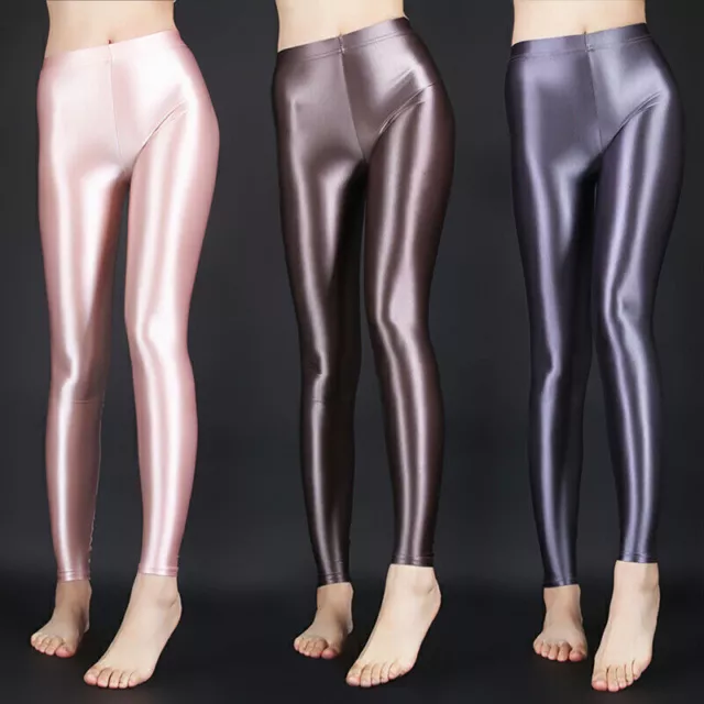 LADIES WOMENS SATIN Glossy Stretchy Disco Shiny Wet Look Leggings Dancing  Pants £16.19 - PicClick UK