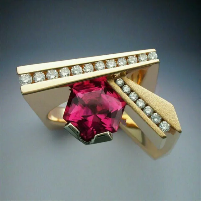 Unique Engagement Channel Set Ring 14K Yellow Gold Plated 2.52 Ct Simulated Ruby 2