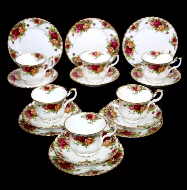 Vintage 60s Royal Albert England Old Country Roses Montrose Set X 6 Tea Cup Trio