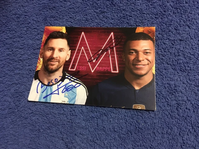PHOTO CARTONNEE DEDICACE Autograph Format A6 Lionel Messi Kylian M