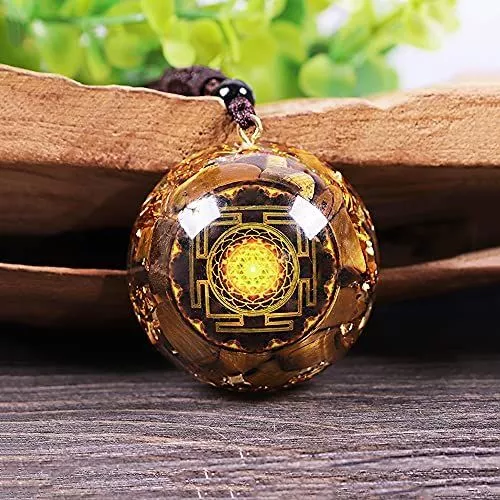 Orgonite Pendant Tiger Eye Necklace Sri Yantra Necklace Sacred Geometry Energy