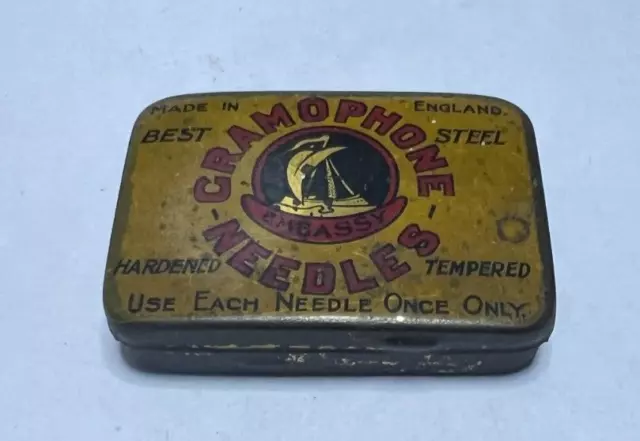 Vintage Embassy Gramophone Needle Tin with a few needles 47 x 35 mm