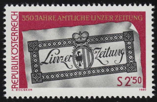 1657 350 Jahre Amtliche Linzer zeitung, Titelblatt 1816, 2.50 S, postfrisch **