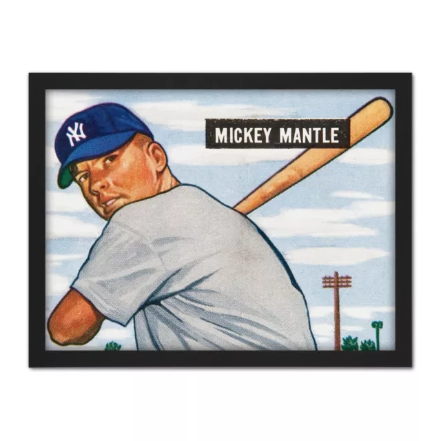 Bowman Mickey Mantle Baseball Card Portrait Framed Wall Art Print 18X24 In