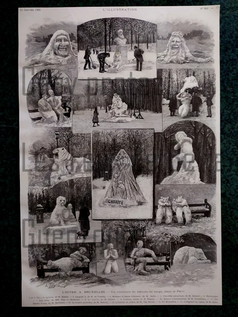 CONCOURS STATUES DE NEIGE BRUXELLES   1892 document  antique print