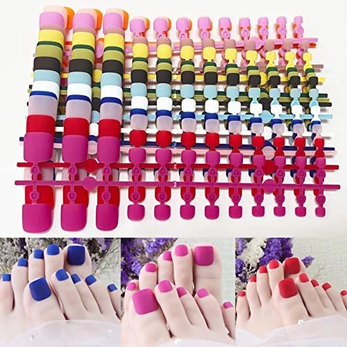 14 Set Matte Press on Toenails Full Cover Fake Toe Nails Solid Color Glue-on