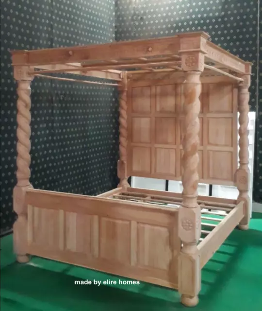 Super King OAK WOOD English Elizabethan paneled Tudor Four Poster canopy Bed Super King OAK WOOD English Elizabethan paneled Tudor Four Poster canopy Bed