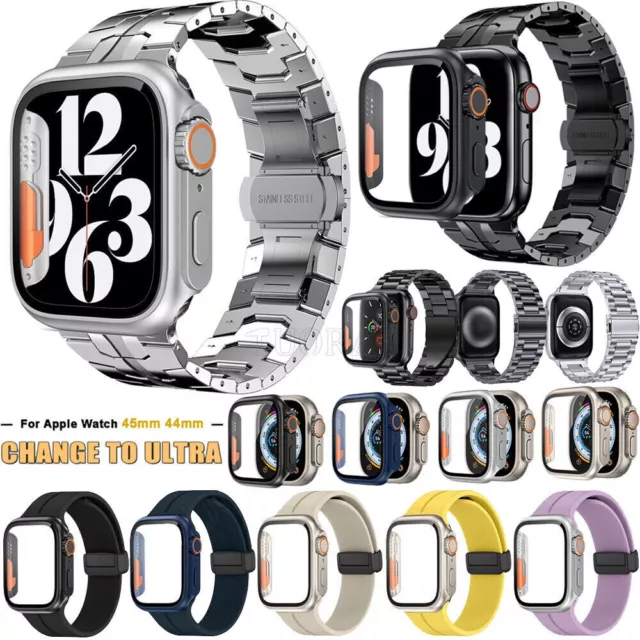 Für Apple Watch 44/45mm Series 8 7 6 5 4 SE Armband+Case Wechseln zu Ultra 49mm