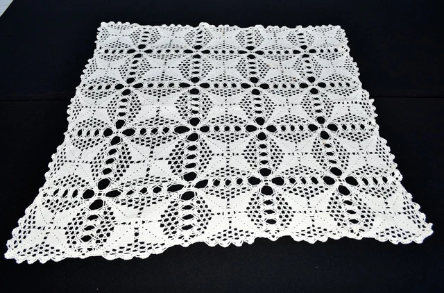 Vintage Hand Crocheted Thick 34" Square Tablecloth