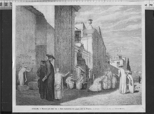 G386 / Gravure 1888 / Rome Les Orphelins Du Pape Sur Le Pincio