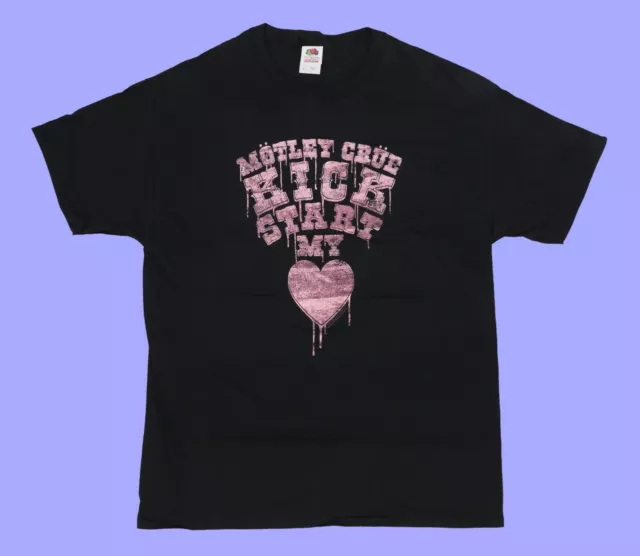 Motley Crue Kick Start My Heart Distressed Black T-Shirt Size: L