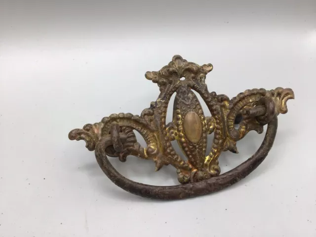 Vintage Victorian Brass Gold Tone Ornate Drawer Pull W/Hardware