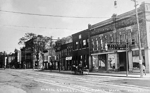 Main Street View Marshall Michigan MI Reprint Postcard