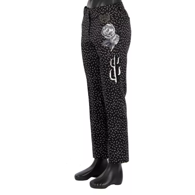 Dolce & Gabbana Virgen Pantalones Con Flores Abeja Corona Bordado Negro 11309