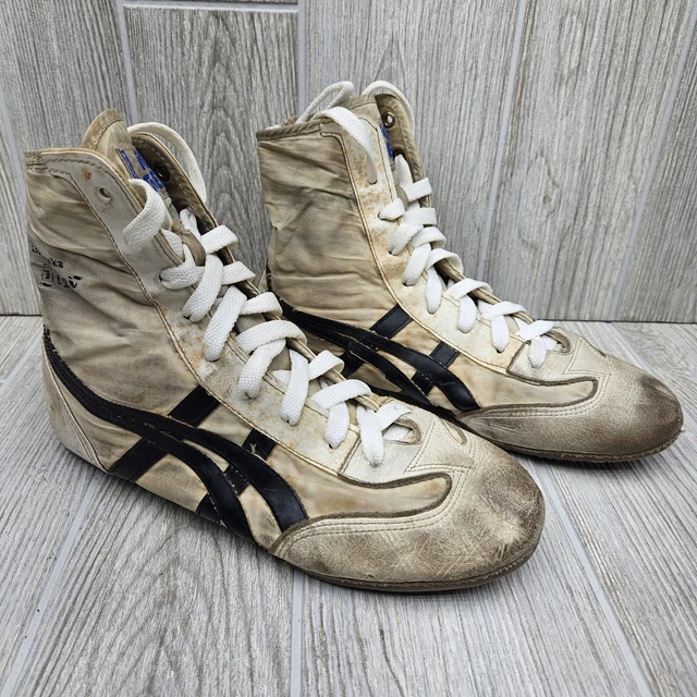 VINTAGE ASICS ONITSUKA Tiger Wrestling Shoes White Black Size 7 Rare