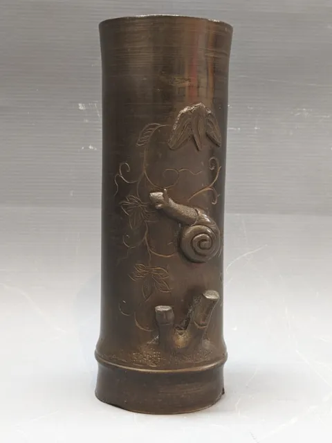 Signed Bronze Calligraphy Brush Pen Pot Korean Chinese Japanese Meiji Sumi Snail